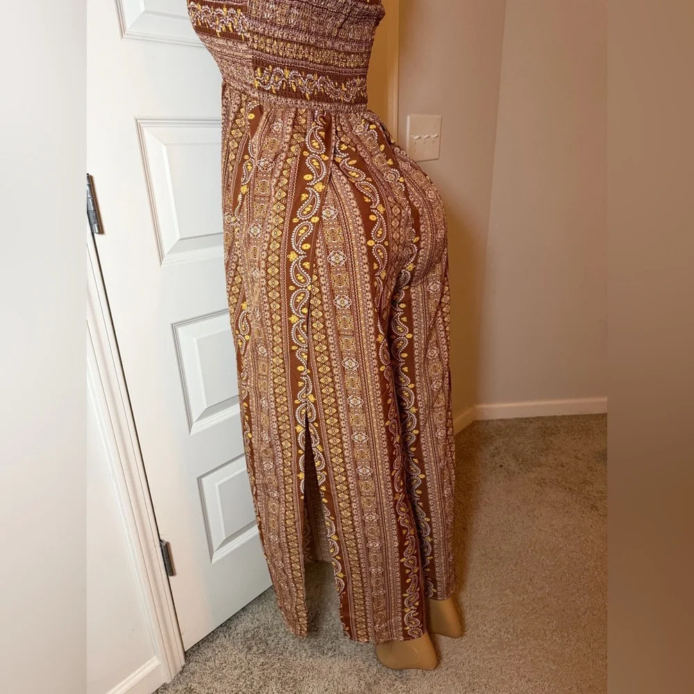 SHEIN Brown Printed Tube Top Jumper with High Side Slit on Both Sides - Picture 4 of 4